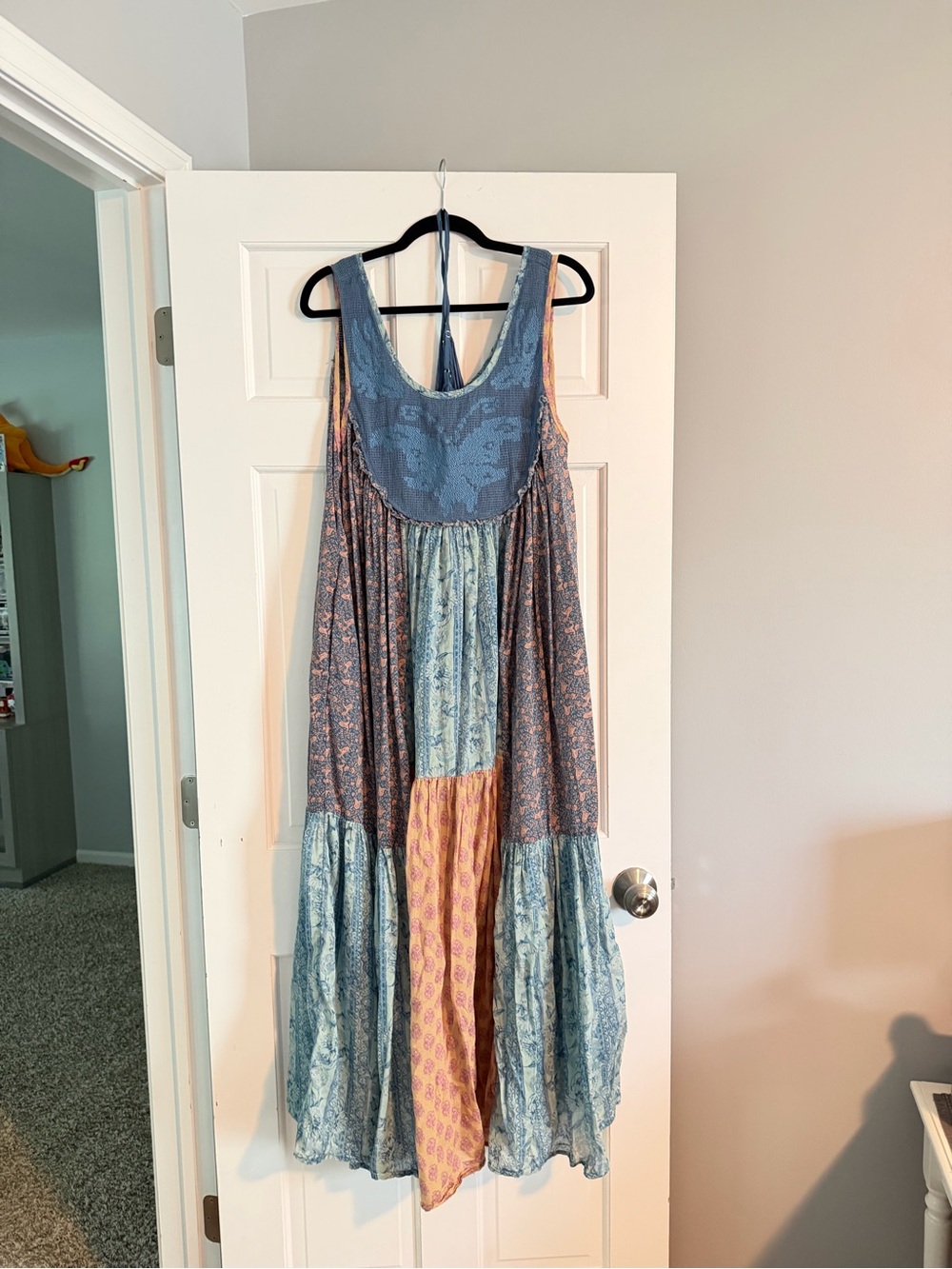 Bohemian Patchwork Maxi Dress in Blue & Peach Free people lost palms small - Picture 8 of 11